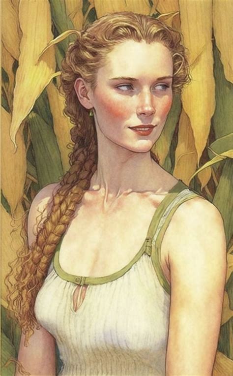 Pre Raphaelite Peasant Girl In Corn Plains Pointy Chest Sensuality Illustration By Milo