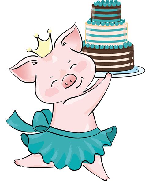 Cute Pig Princess With Birthday Cake Clipart Png Download Full Size