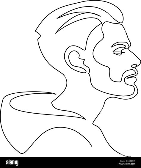 Retrato Moderno Del Hombre Con Barba De Perfil Dibujo Continuo De Una