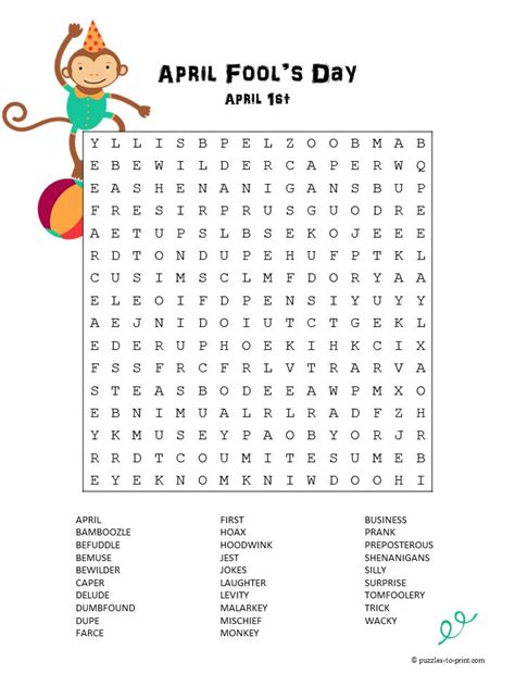 Free Printable April Fool S Day Word Search April Fools Pranks April