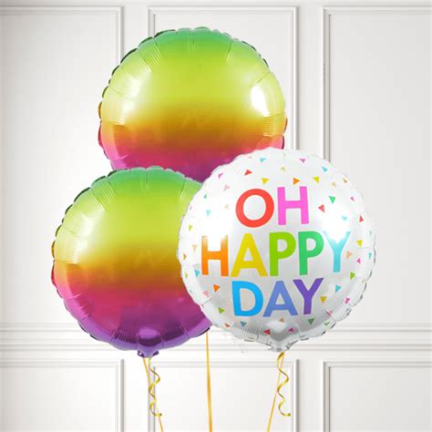 Oh Happy Day Rainbow Balloon Trio Inflated Balloonbx