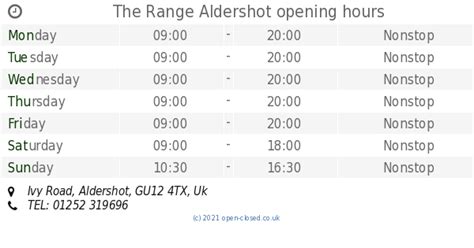 The Range Aldershot Opening Times 2019 Update