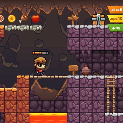 Lava Cave Platformer Tileset Indie Game Art Indie Games Voxel Games Dwarven City Free Game