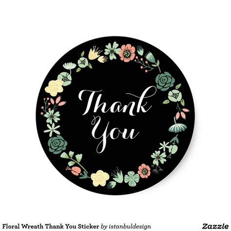 Floral Wreath Thank You Sticker Thank You Stickers Floral Wreath