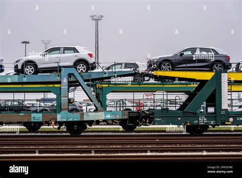 Freight Train Car Carrier Brings New Cars From Germany For Export By