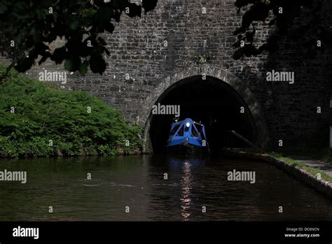 Blue Narrowboat In Chirk Tunnel Stock Photo Alamy