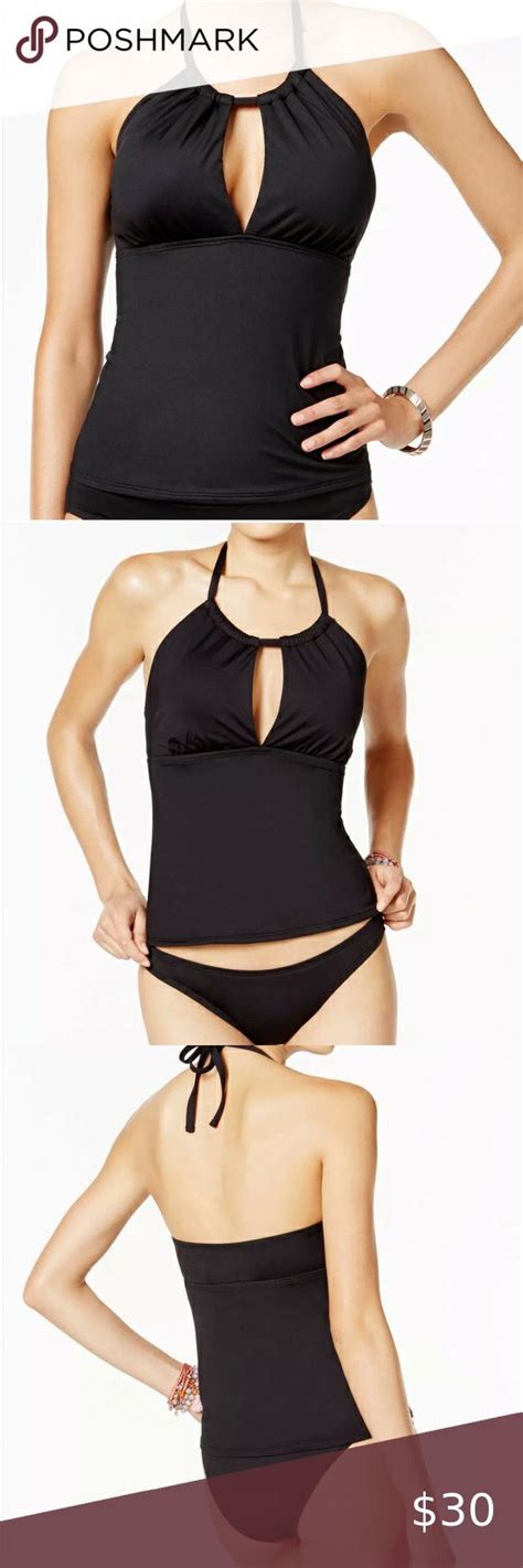 La Blancaswim Island Goddess Keyhole Tankini Swimsuit Top Black Size