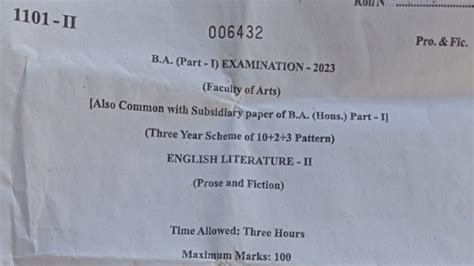 English Literature अगरज सहतय B A 1st Year 2023 Paper 2 Exam