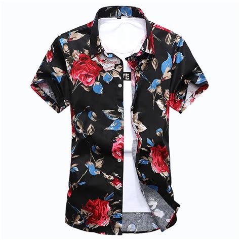 High Quality Mens Floral Shirt Summer New Fashion Slim Fit Short Sleeve