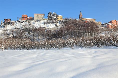 Small Town On The Hill Covered By Snow Stock Photo Image Of Rural