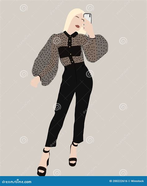 Illustration Of An Elegant Female Taking A Mirror Selfie Stock