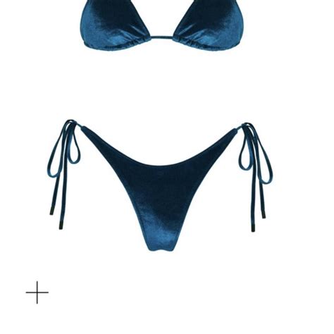 Triangl Navy Blue Velvet Bikini Super Cute Worn Depop