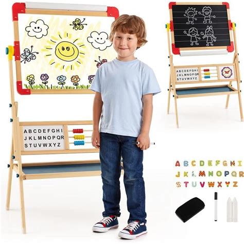 GOPLUS Tableau Noir Enfants Double Face 3 En 1 Avec Tableau Blanc