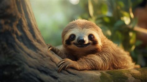 Premium Photo | Baby Sloth Sitting on a Tree Branch