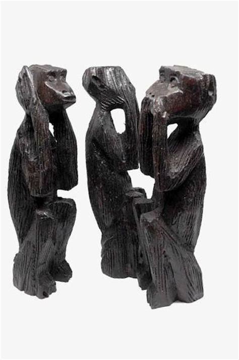 Three Wise Monkeys Ebony Wood Hand Carved Figurines African Art