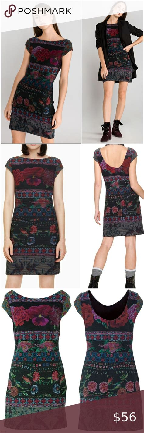 Desigual Monroe Bodycon Textured Mini Dress Artistic Floral Print Large New