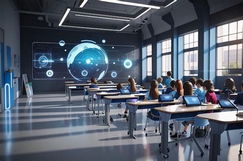 Premium Photo Futuristic School Classroom With Augmented Reality