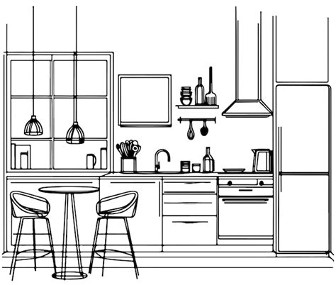 Kitchen Interior Drawing Vector Illustration Sketch Premium Ai