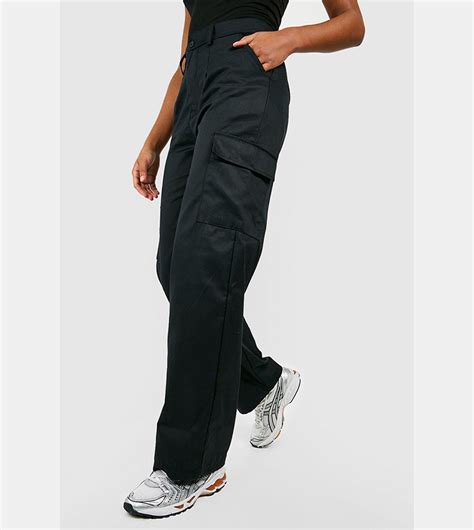 Buy Boohoo Tall High Waist Straight Leg Cargo Trousers In Black