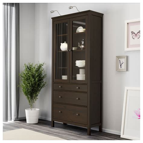 Hemnes Glass Door Cabinet With 3 Drawers White Stain Light Brown 35 38x77 12 Ikea