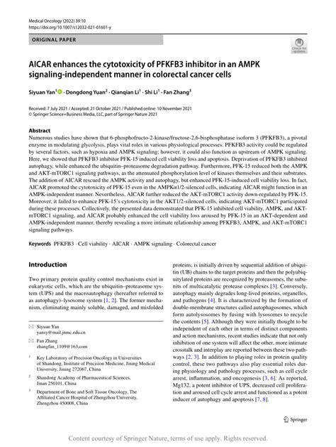 AICAR Enhances The Cytotoxicity Of PFKFB3 Inhibitor In An AMPK