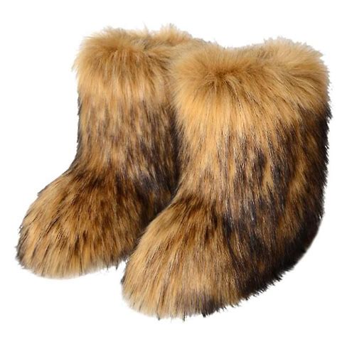 MIMIGO Women Fashion Warm Faux Raccoon Fur Boots For Winter Multico