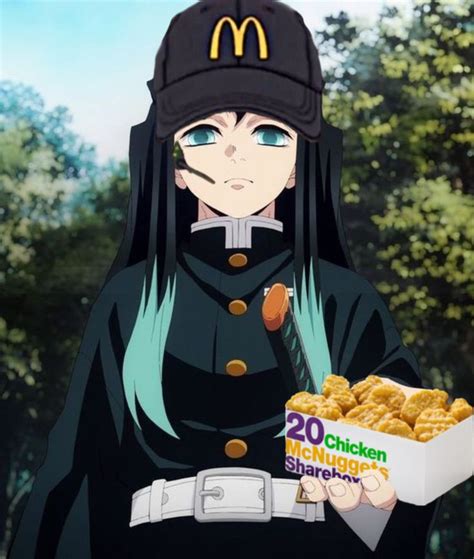 An Anime Character Holding A Box Of Macaroni And Cheese Fries In Her Hands