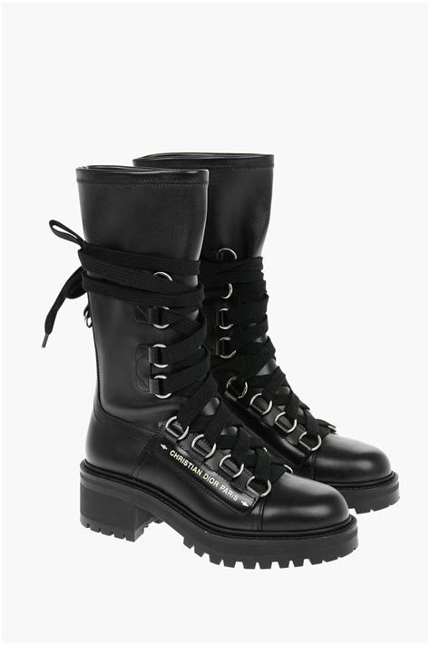 Dior Leather D Fight Combat Boots With Contrasting Christian Dior Paris