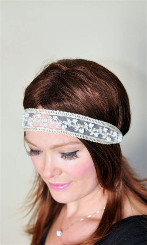 Great Gatsby Lace Headband Gold Pearl Ivory Hair Band Headwrap Etsy