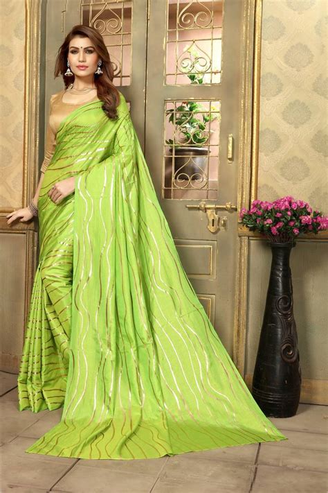 Parrot Green Printed Silk Blend Saree With Blouse Pari Designer 2793312