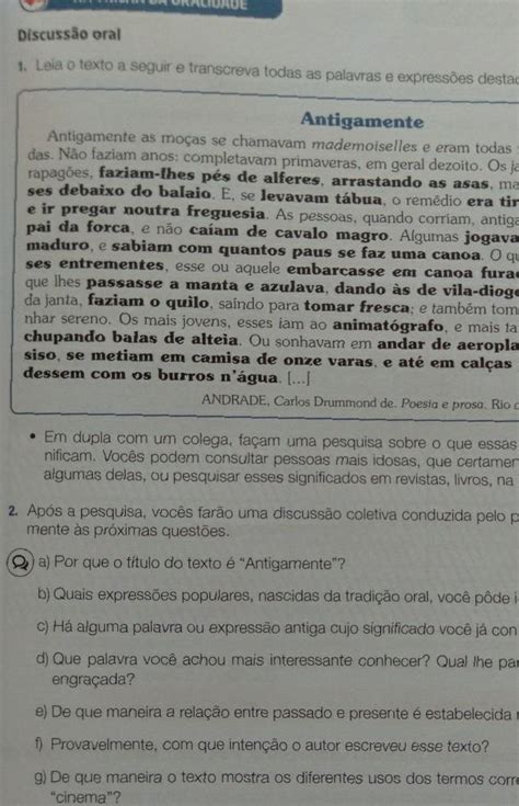 Leia o texto a seguir e transcreva todas palavras e expressões alguém