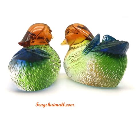 Pair Of Colorful Liuli Glass Mandarin Ducks For Love