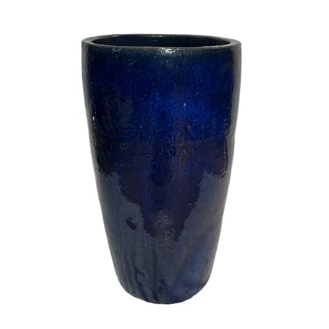 Vaso Vietnamita Cerâmica Importado Singapura Médio Azul D40cm x A70cm