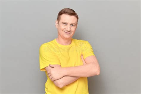 Portrait Of Blond Mature Man With Happy Expression And Smiling Stock Photo Image Of Confident