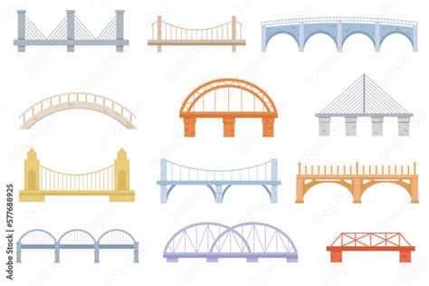 Bridge Of Construction Vector Cartoon Set Icon Color Graphic Design