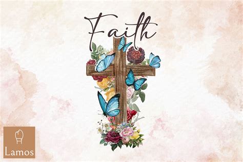 Faith Cross Butterfly Flower Design By Zemira Thehungryjpeg