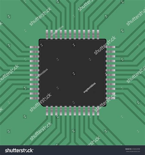 Microcontroller Cpu Processor Tracks Vector Illustration Stock Vector