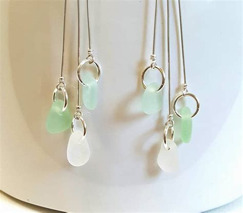 Genuine Sea Glass Earrings In Sterling With Aqua Sea Foam And White S Surfside Sea Glass Jewelry