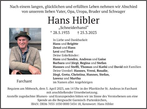 Traueranzeigen Von Hans Hibler Trauer Merkur De