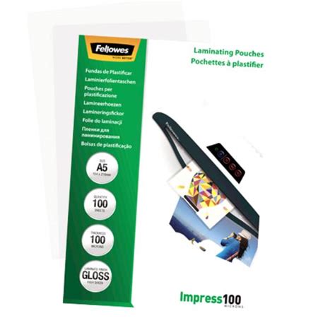 Fellowes A5 Glossy 100 Micron Laminating Pouch 100 Pack