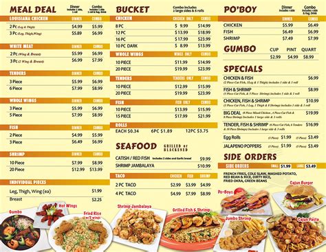 Louisiana Famous Fried Chicken And Seafood Menu In Humble Texas Usa