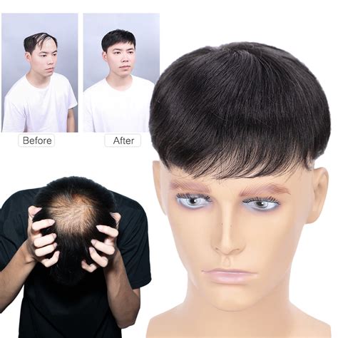 Mens Hair Replacement System Wig Thin Skin PU Base Toupee 100 Human