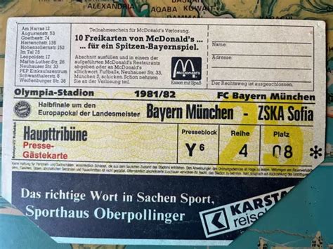 Ticket Eintrittskarte Europpokal Fc Bayern M Nchen Zska Sofia