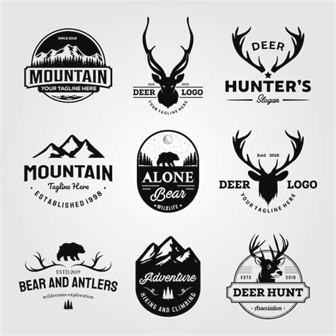 Set Of Hunting And Outdoor Adventures Vintage Logo Designs Illustration