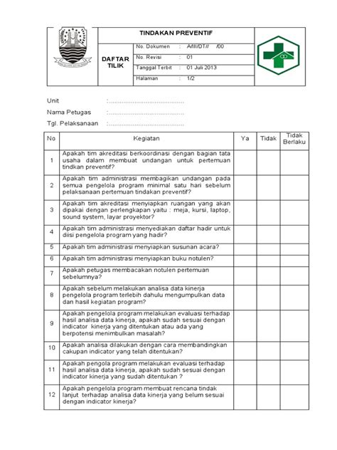 Daftar Tilik Tindakan Preventif Pdf