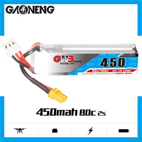 Gaoneng Gnb 450mah 2s 7 4v 80c Long Type Xt30 Lipo Battery Pack Mini