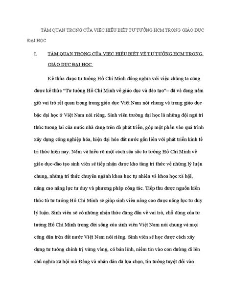 TẦm Quan TrỌng CỦa ViỆc HiỂu BiẾt TƯ TƯỞng Hcm Trong GiÁo DỤc ĐẠi HỌc TẦm Quan TrỌng CỦa ViỆc