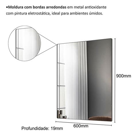 Espelho Decorativo Retangular Star Moldura Em Metal Mm Preto