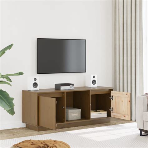 MEUBLE TV MEUBLE HI FI Meuble TV Marron Miel 110 5x35x44 Cm Bois De