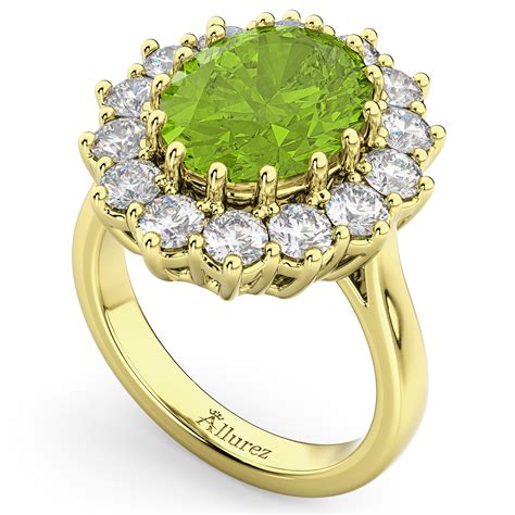 Oval Peridot Diamond Halo Lady Di Ring K Yellow Gold Ct Ad